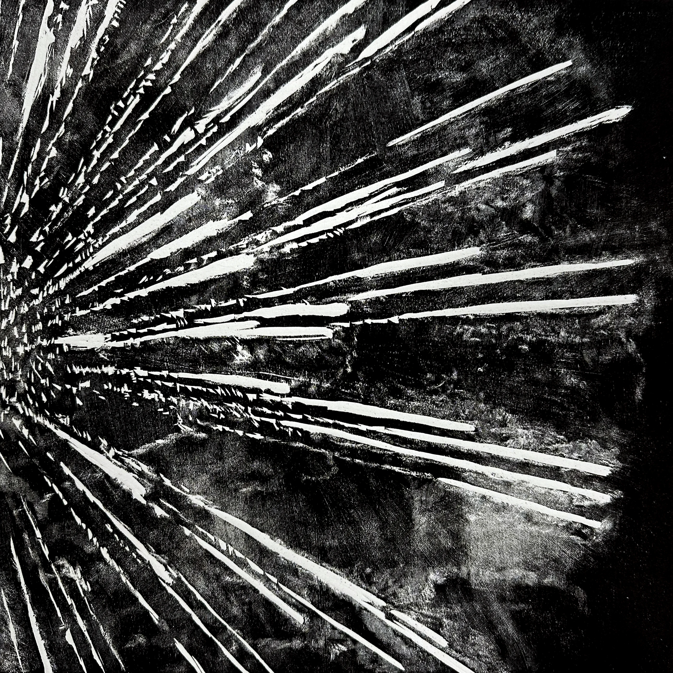 Not Yet Arrived, relief print on paper, 2024