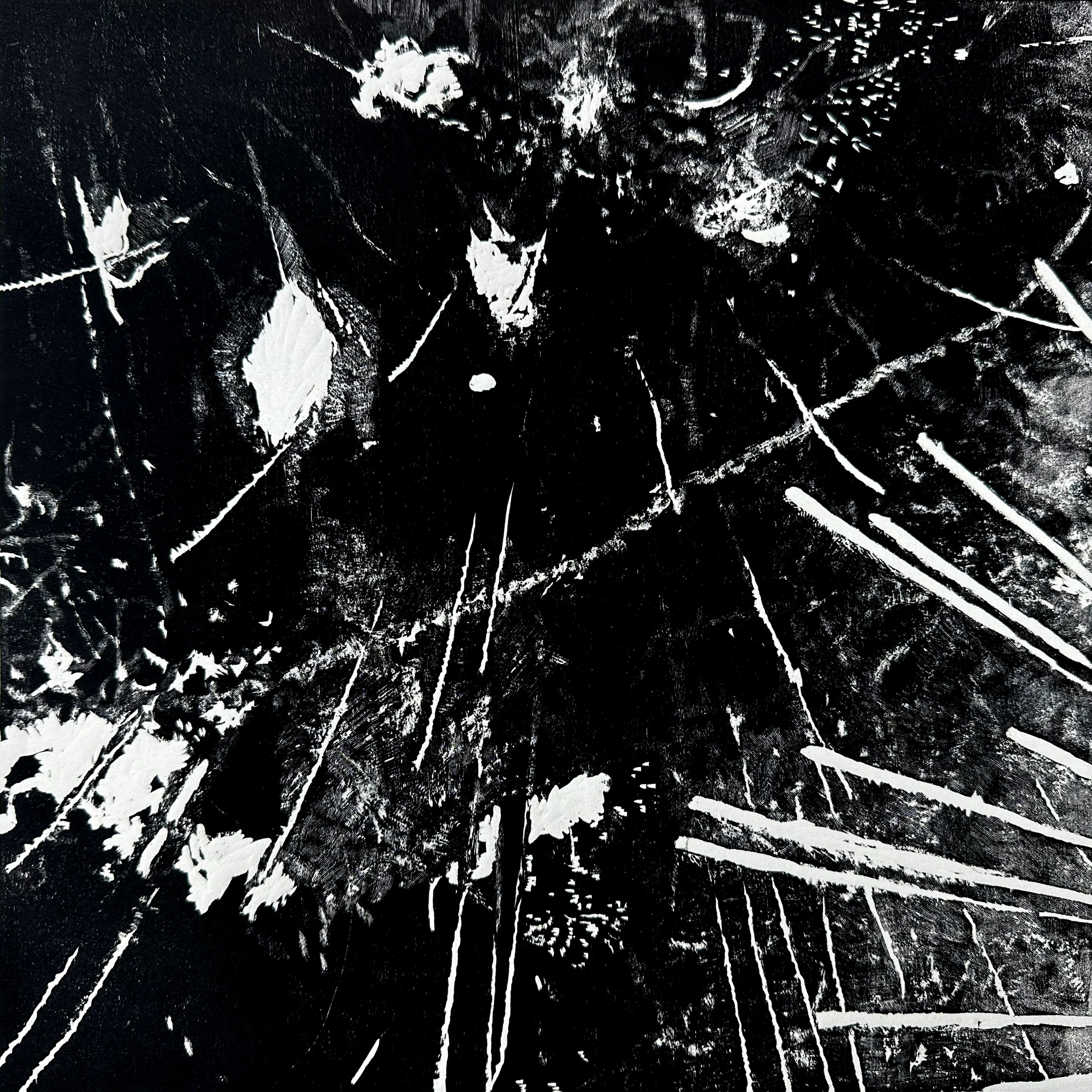 Not Yet Arrived, relief print on paper, 2024